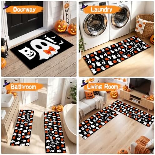 Halloween Kitchen Mats Set of 3, Bow Ghost Kitchen Rugs Floor Mats - Image 5