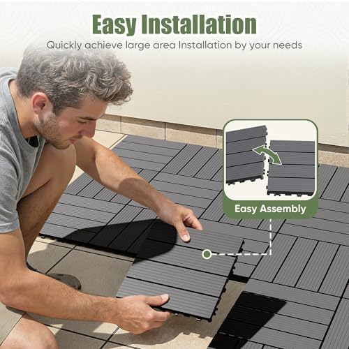 9 PCS Plastic Interlocking Deck Tiles, 11.8"x11.8" Patio Flooring - Image 3
