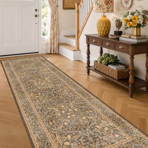3x10 Long Runner Rugs for Hallway Non Slip, Geometric Floral Design Washable by HazoHaus