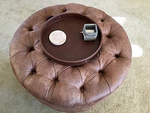 HofferRuffer Top Nocth PU Leather Round Serving Tray, Decorative Serving Tray - Image 4