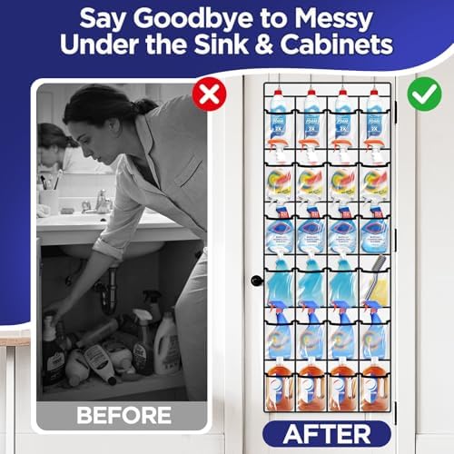 Clear Cleaning Supplies Organizer, Cleaning Products 24 Large Pockets - Image 2