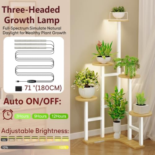 Corner Plant Stand Indoor with Grow Lights 6 Tiered Corner Plant Shelf - Image 3