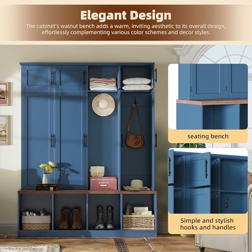 LUMISOL Wide Hall Tree with Storage Bench & Shoe Cube Storage, Mudroom Coat - Image 3