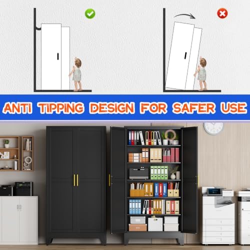 GAIOUS 79" Tall Kitchen Pantry Cabinet, Metal Storage Cabinet Black Cupboard - Image 5