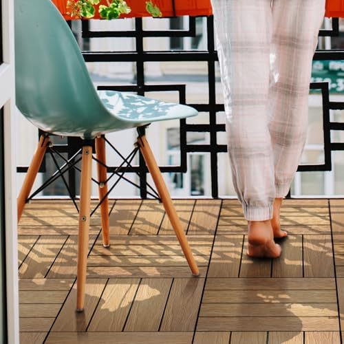 9PCS Teak 12"x12" WPC Composite Deck Tiles, Snap Together Interlocking Flooring - Image 5