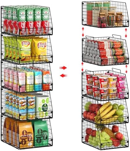 Jakyitvi 5 Pack XXL Stackable Wire Storage Basket, Extra Large Capacity Pantry by Jakyitvi