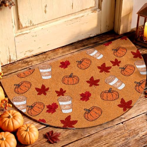 Tinideya Fall Doormat Semicircle Welcome Doormat Brown Orange 27.56'' by Tinideya