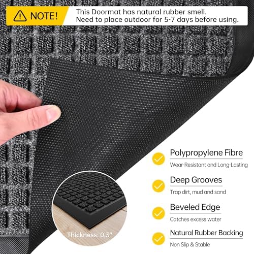 Sturdy Front Door Mat Outside Entrance, Stain and Fade Resistant, Natural - Image 2