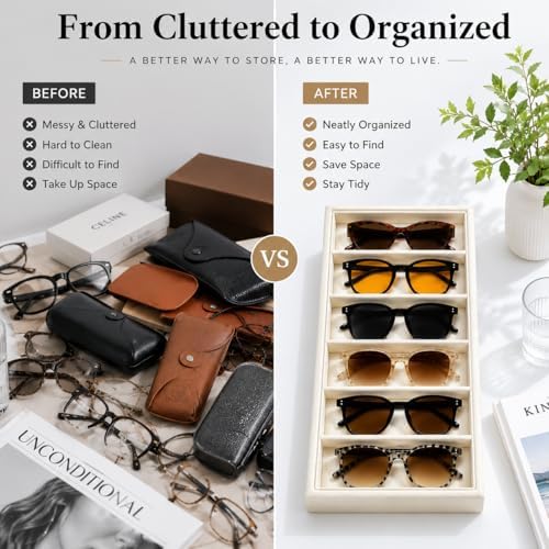 GUOER Sunglass Organizer 2 Pack 12-Slot Velvet Eyeglass Storage Trays - Image 2
