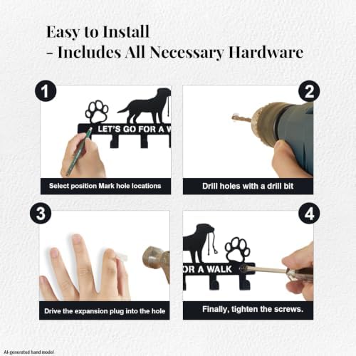 Dog Leash Holder for Wall, 5 Metal Hooks - Image 4