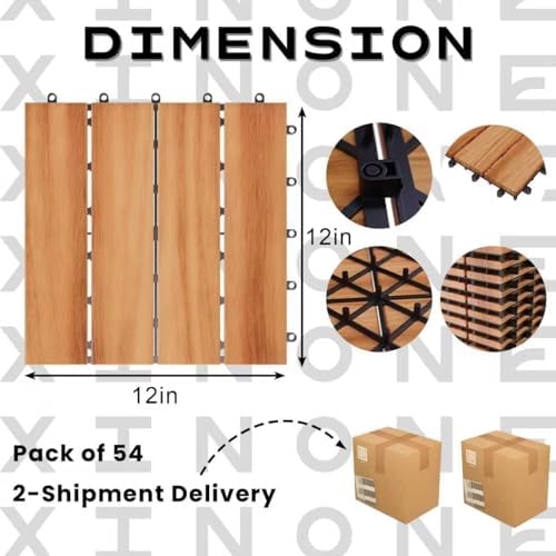 12" x 12" Solid Acacia Deck Tiles, Waterproof Interlocking Deck Tiles - Image 2