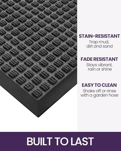DEXI Front Door Mat Outside Entrance 24x36 Rubber Entry Doormat Grey - Image 5