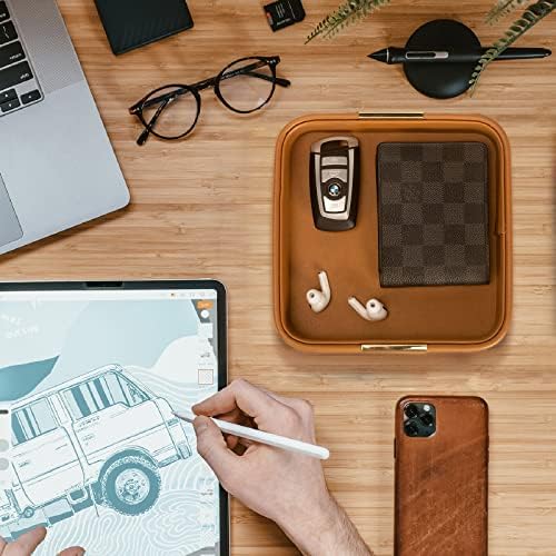 SANZIE Leather Tray Desktop Storage, Trinket Catchall Tray - Image 2