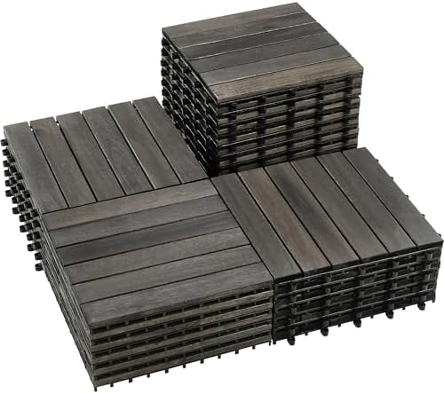 PrimeZone 27 PCS Solid Acacia Wood Interlocking Patio Deck Tiles Outdoor by PrimeZone