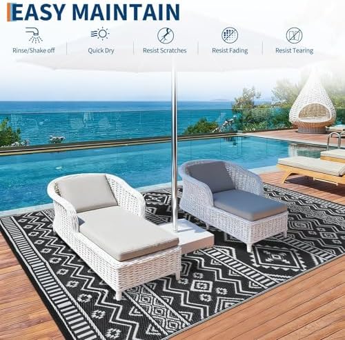Garvee Large Outdoor Rug Waterproof Reversible Geometric Pattern, Stain - Image 3