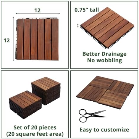BEEFURNI Interlocking Acacia Wood Deck Tiles 12x12 - Image 6