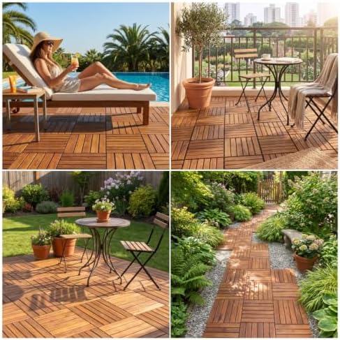Solid Acacia Deck Tiles, 2.25X Cover, Fast Install, Patio Floor - Image 6