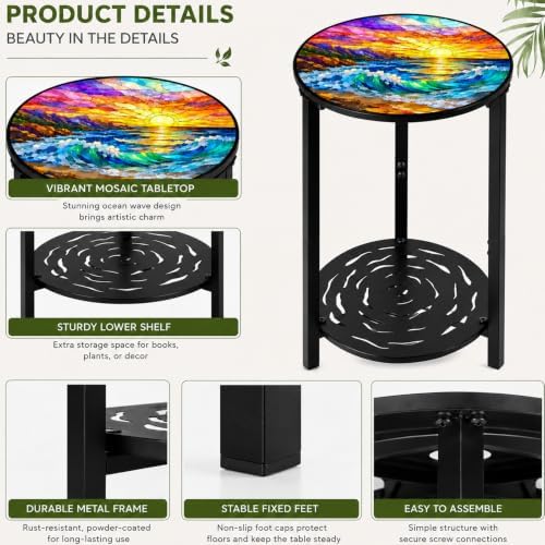 2-Tier Metal Round Side Table Accent Coffee Tables Small Space Corner Plant - Image 5