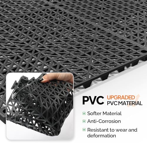 Bonnlo 12''x12'' PVC Interlocking Floor Tile, 40 Pack Black Anti-Fatigue Floor - Image 5