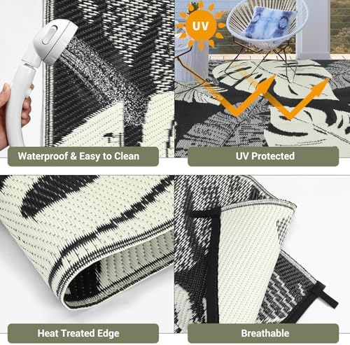 Waterproof 8x10 Outdoor Rug for Patio Reversible Plastic Straw Rug Tropical - Image 3