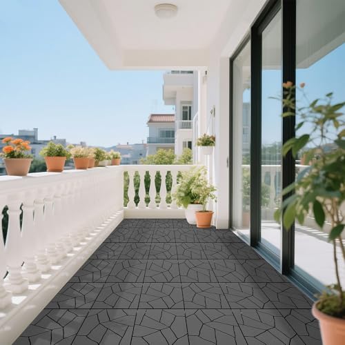 Plastic Interlocking Deck Tiles, 44 Pack, Simulated Stone Surface, Non-Slip - Image 6