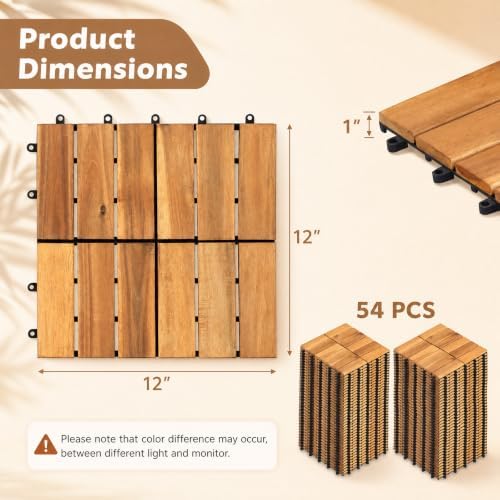 Goplus 54-Pack Acacia Wood Interlocking Deck Tiles - Image 6