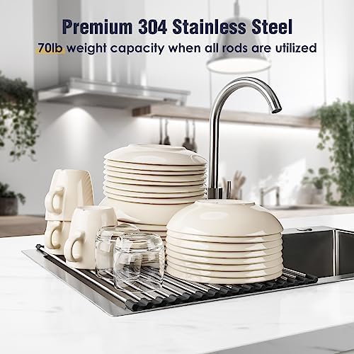 Tomorotec Roll Up Dish Drying Rack Over Sink, 304 Steel - Image 5
