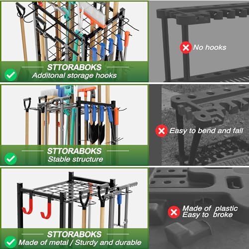 Sttoraboks Garden Tool Organizer Rack Up to 50 Tools, Heavy-Duty Steel Yard - Image 3