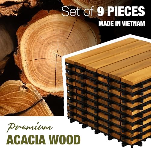 Acacia Wood Interlocking Deck Tiles, Patio & Backyard Tile, 12 in - Image 6