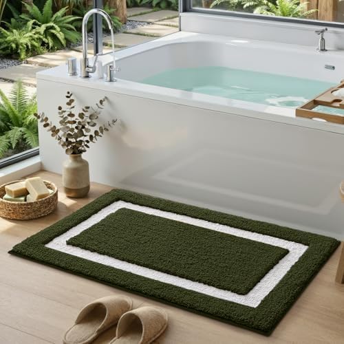 Color&Geometry Green Bathroom Rugs 36x24, Extra Soft Absorbent Microfiber Bath by COLORG