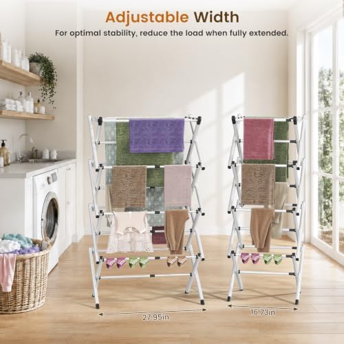 4-Tier Foldable Clothes Drying Rack, Adjustable Width 16.3"-27.95", Heavy Duty - Image 4