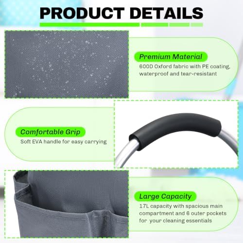 17L Cleaning Caddy with Handle Foldable 6 Pockets - Image 4
