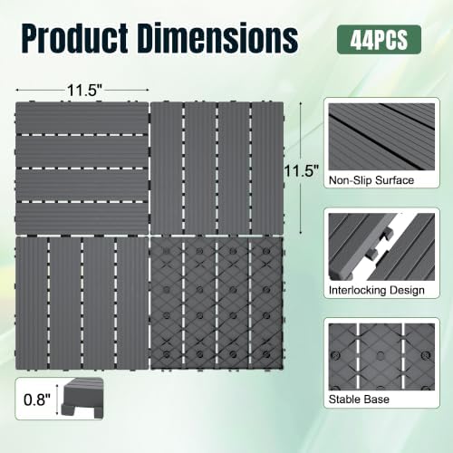 Devoko Plastic Interlocking Deck Tiles, 44 Pack Patio Flooring Tiles - Image 4