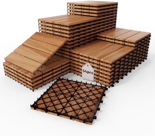 54 PCS Acacia Wood Interlocking Deck Tiles by ACARRA