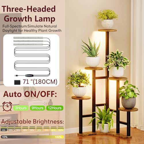 Corner Plant Stand Indoor with Grow Lights 6 Tiered Corner Plant Shelf - Image 4