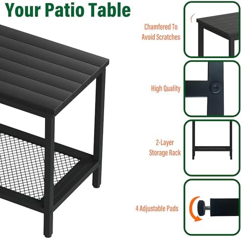 Outdoor Side Table with Storage 2-Tier Patio End Tables Black - Image 6