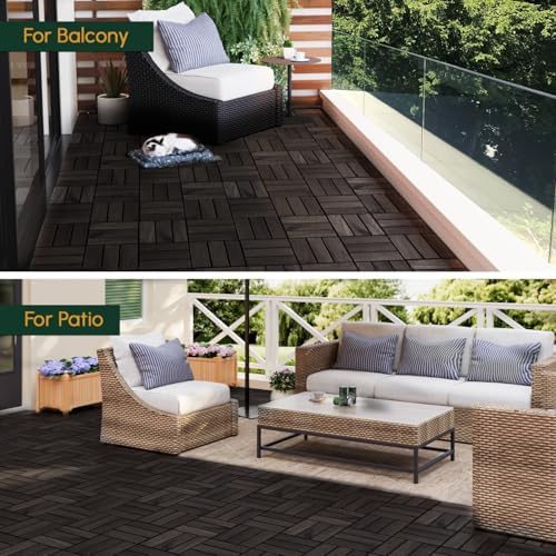 BEEFURNI Interlocking Acacia Wood Deck Tiles 12x12, Dusky Brown - Image 3