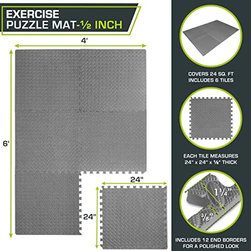 ProsourceFit Exercise Puzzle Mat ½-inch, EVA Interlocking Foam Floor Tiles - Image 2