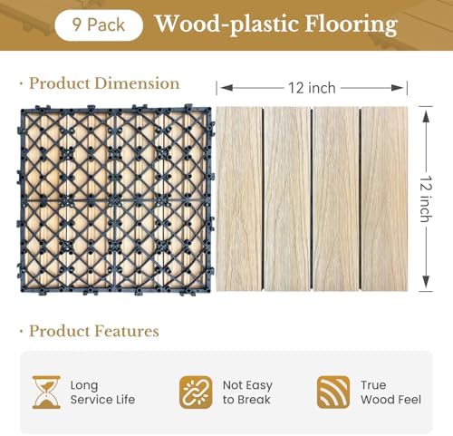 9 PCS WPC Maple Interlocking Deck Tiles 12"x12", Waterproof Patio Flooring – - Image 2