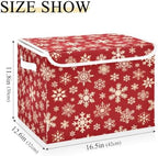 Bolaz Red Background with Gold Snowflakes Pattern Storage Bins with Lids and - Image 3