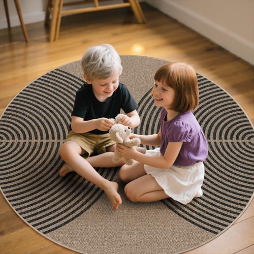 Lahome Modern Rainbow Round Rug, 6ft Easy Jute Brown Circle Patio Rug - Image 5