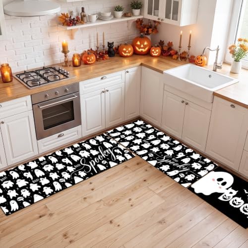 Halloween Kitchen Mats Set of 3, Spooky Boo Kitchen Rugs - Image 3