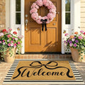 2 Pcs Coir Bow Welcome Mat Outdoor Stripe Layering Rug by Lamkidle