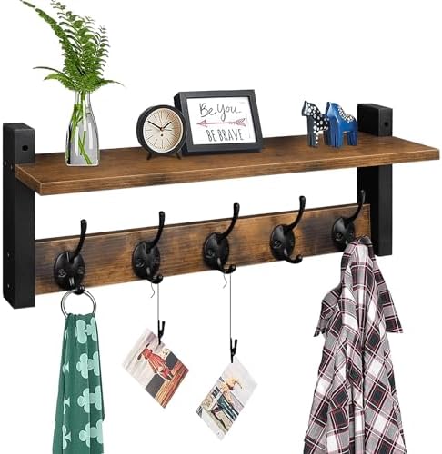 Homode Wall Hooks with Shelf, Wood Coat Rack with Shelf Wall-Mounted, Entryway by Homode