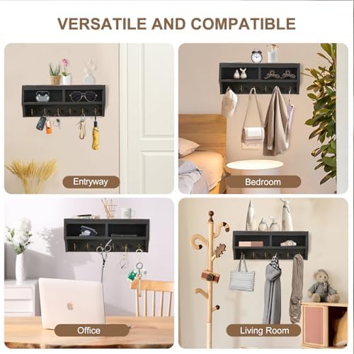 Key Holder Wall Mount with Mail Organizer, 6 Hooks & Shelf - Image 5