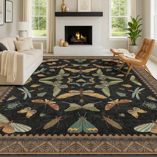 Black Washable 7x9 Large Area Rugs by HazoHaus