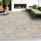 Hazo Haus Washable Beige Blue 8x12 Large Area Rug by HazoHaus