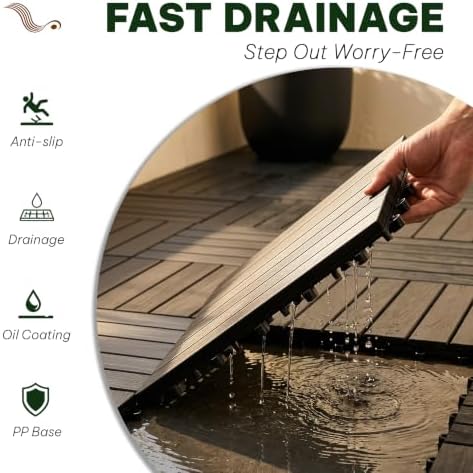 Acacia Interlocking Deck Tiles, 6 Slats, Ebony Black - Image 6