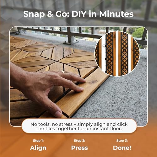 Majestick Goods 8-Pack Acacia Wood Straight Edge Interlocking Deck Tiles - Image 3