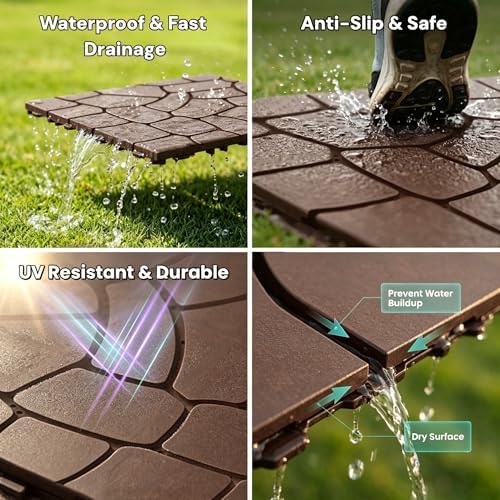 Interlocking Deck Tiles Outdoor Waterproof 44 Pack, Plastic Snap Together Patio - Image 3
